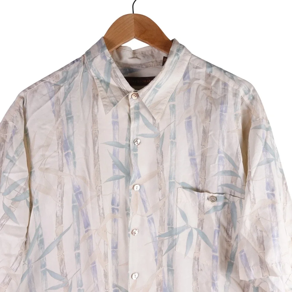 Tori Richard Mens XL Bamboo Print Viscose Short Sleeve Hawaiian Shirt Cream 6324